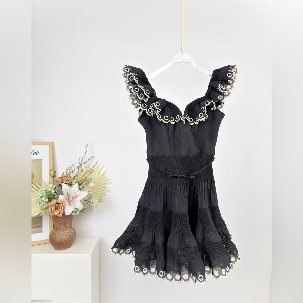Zimmermann Black Midi Dress with Cream Detailing
